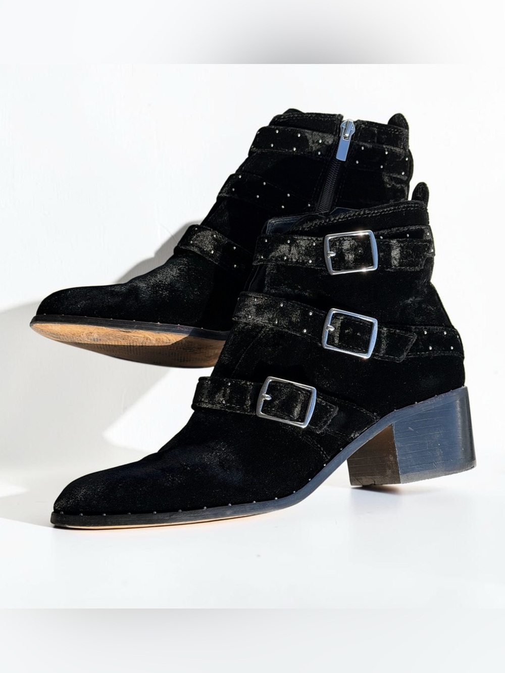 Lord & Taylor Velvet Buckle Ankle Boots 8.5